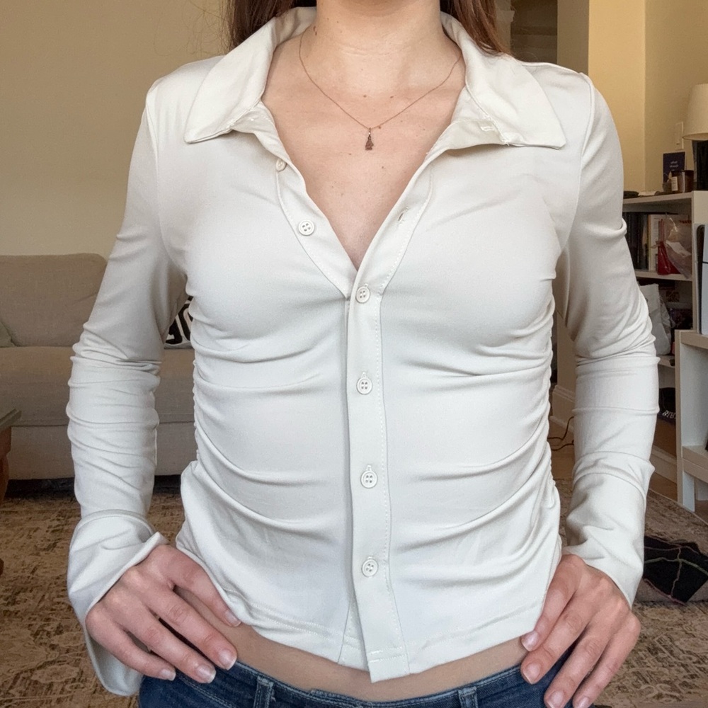 Cream slim-fit blouse